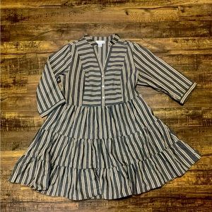 City Chic Chambray Blue and Khaki Stripes Plus Size Shirt Dress Size 16-18 (M)